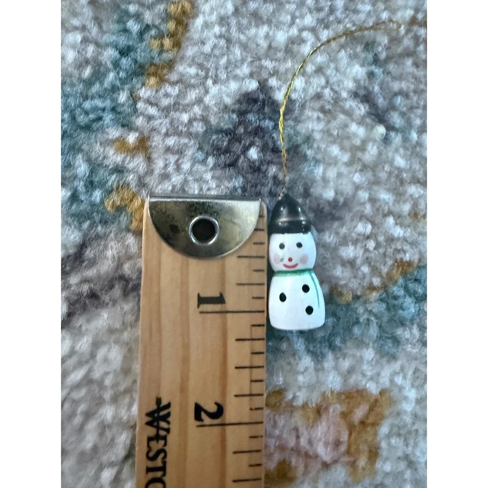Vintage Miniature Wooden Christmas Ornaments Set‎ 7pc Santa Snowmen Hand Painted